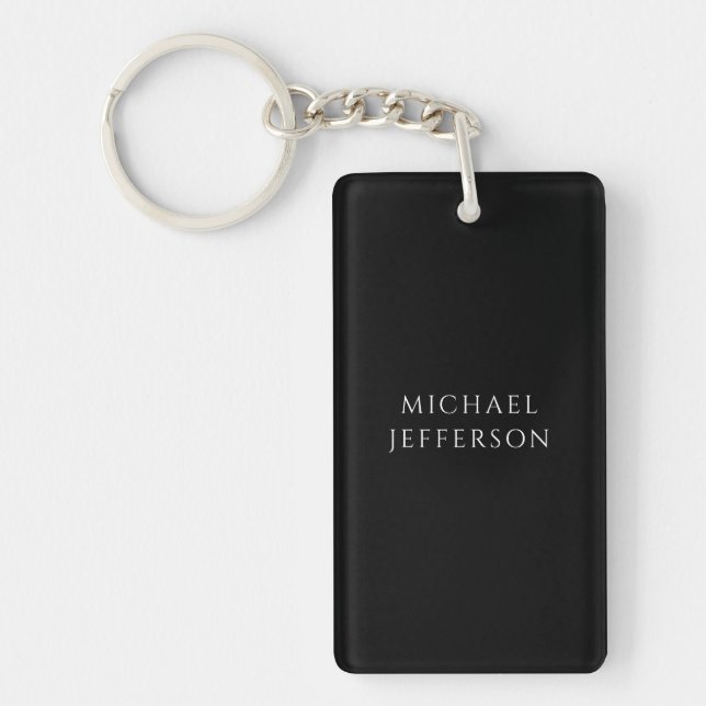 Elegant Plain Black White Personalized Custom Key Ring (Front)