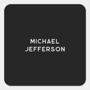 Elegant Plain Black White Personalized Custom Square Sticker