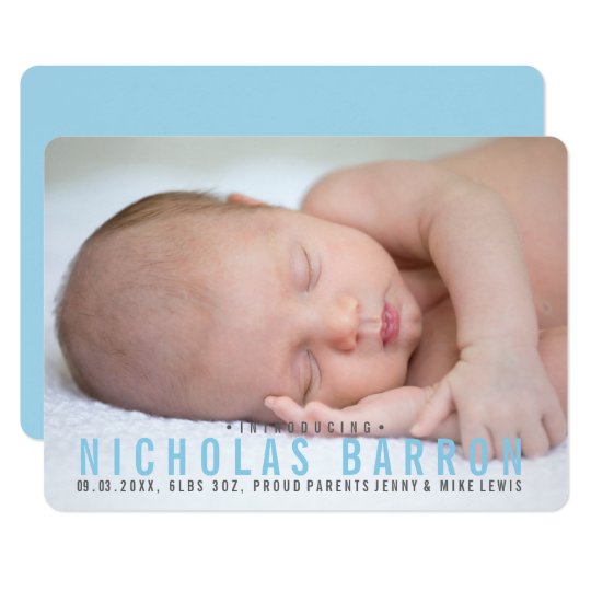Elegant plain BLUE BOY announcement photo card