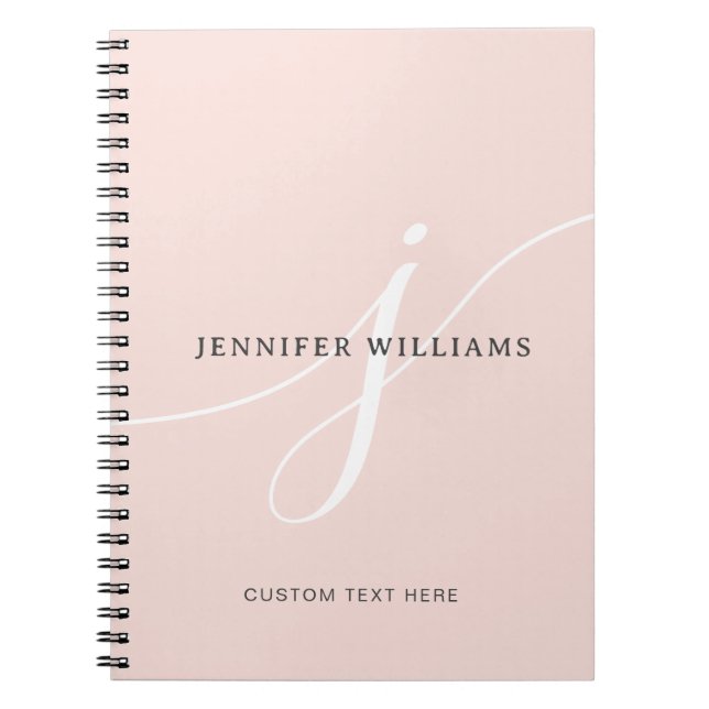 Elegant Plain Blush Pink White Script Monogram Notebook (Front)