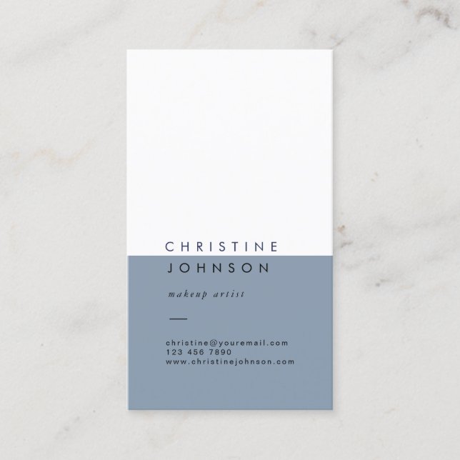 elegant plain dusty blue and white business card (Front)