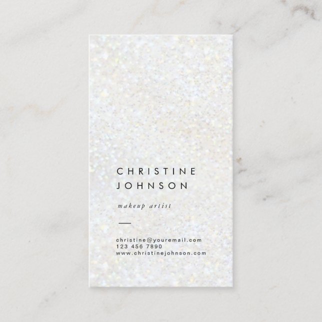 elegant plain faux white glitter effect business card (Front)
