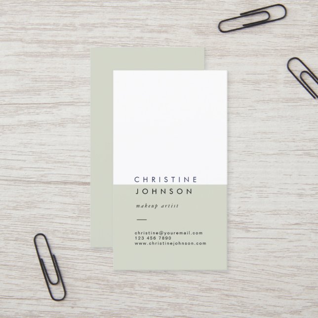 elegant plain sage green and white business card (Front/Back In Situ)