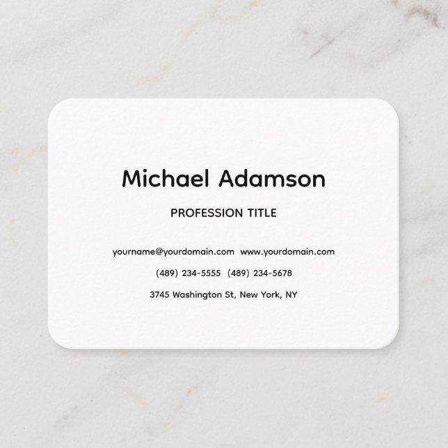 Elegant Plain Simple Black White Minimalist Business Card (Front)