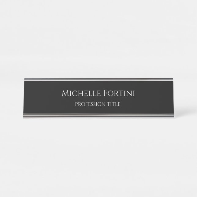 Elegant Plain Simple Minimalist Black Desk Name Plate (Front)