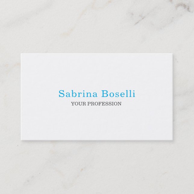 Elegant Plain Simple Sky Blue White Minimalist Business Card (Front)