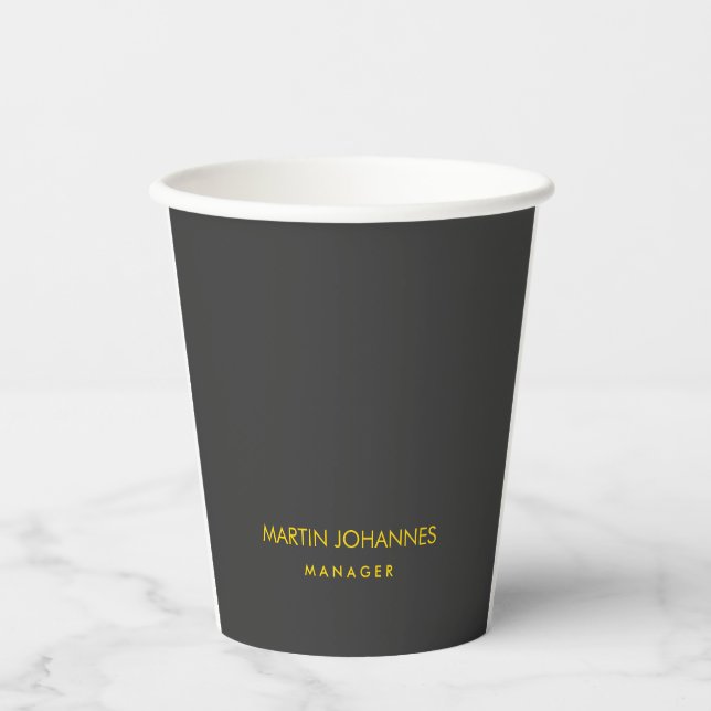 Elegant Plain Stylish Gold Colour Black Custom Nam Paper Cups (Front)