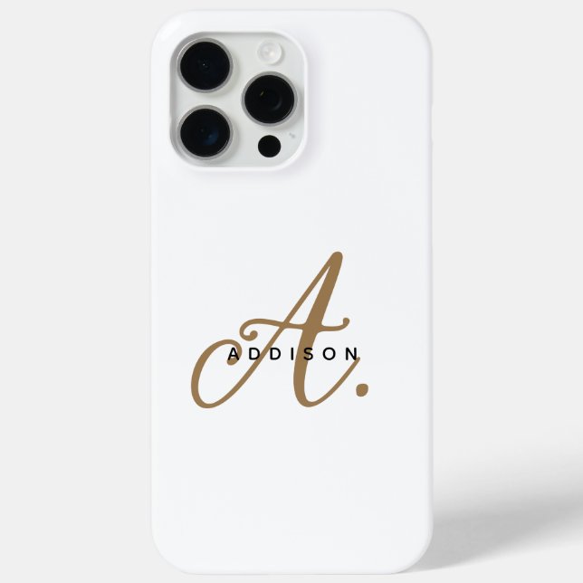 Elegant Plain White Gold Script Monogram Case-Mate iPhone Case (Back)