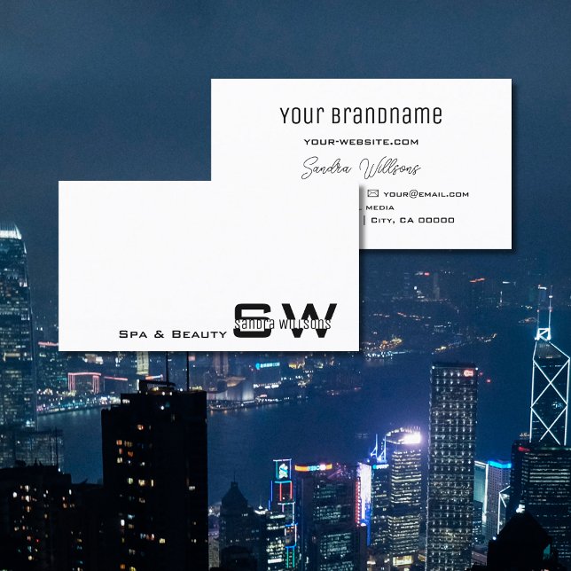 Elegant Plain White Modern with Monogram Simple Business Card (Creator Uploaded)