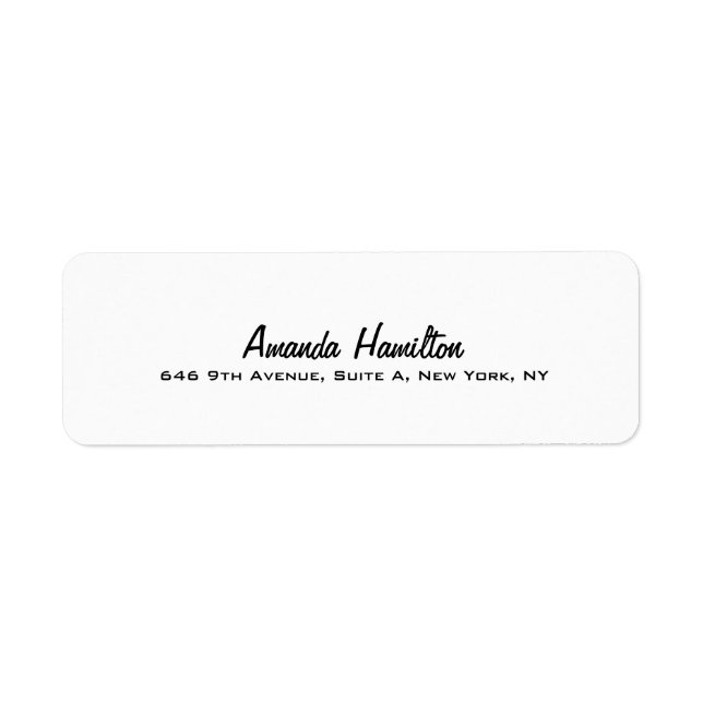 Elegant Plain White Professional Handwriting Return Address Label (Front)