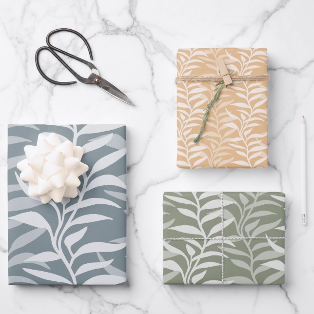 Elegant Plant Silhouettes in Flow Wrapping Paper Sheet (Front)
