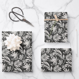 Elegant Plants Herbs Pattern Floral Black White Wrapping Paper Sheet