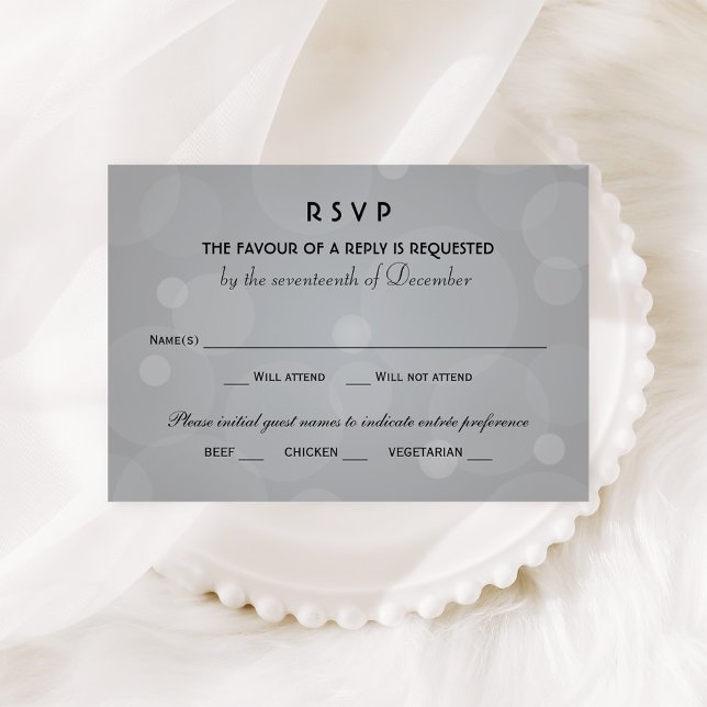Elegant Platinum and Black Wedding RSVP Card (Creator Uploaded)