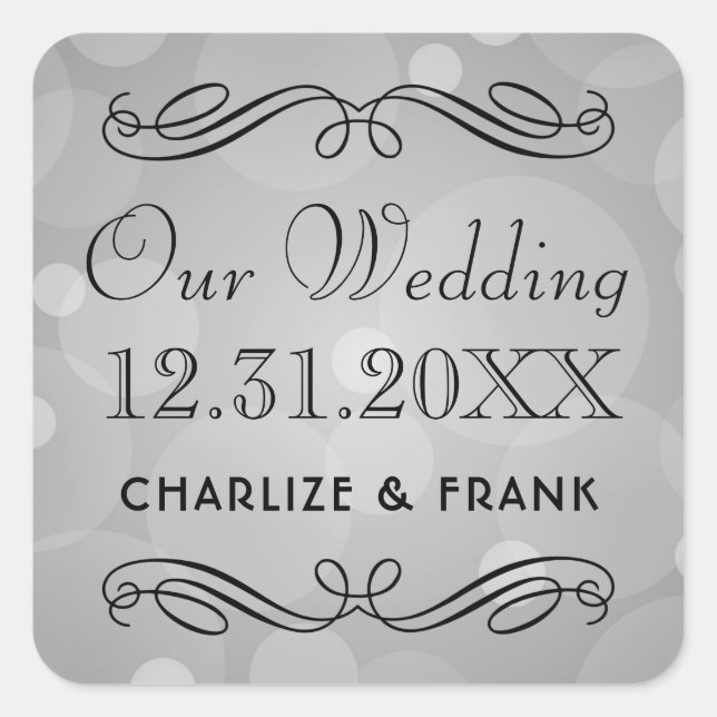 Elegant Platinum Grey Wedding Monogram Square Sticker (Front)