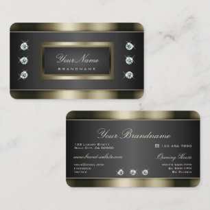 Elegant Platinum Silver and Black with Diamonds Business Card