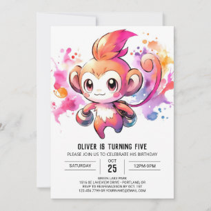Elegant Playful Monkey Birthday Invitation