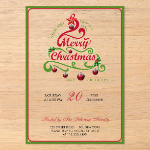 Elegant & Playful Swirly Christmas Tree Typography Acrylic Invitations