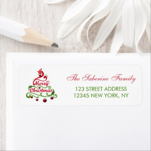 Elegant & Playful Swirly Christmas Tree Typography Return Address Label