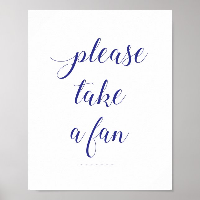 Elegant Please Take A Fan Navy Blue Wedding Sign (Front)