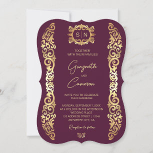 Elegant Plum and gold Frame Wedding Invitation