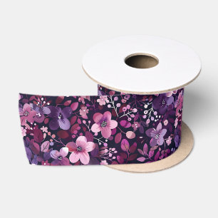 Elegant Plum & Berry Floral Satin Ribbon
