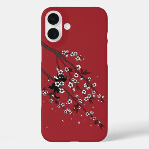 Elegant Plum Blossoms and Black Cat iPhone 16 Plus Case