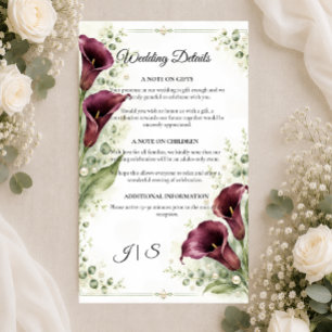 Elegant Plum Calla Lily Romance Wedding Enclosure Card