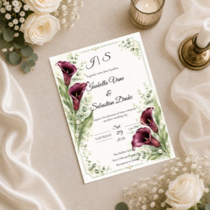 Elegant Plum Calla Lily Romance Wedding  Invitation