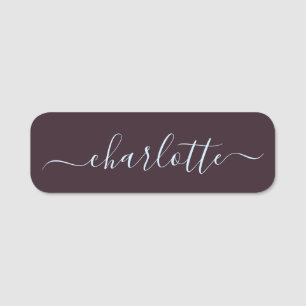 Elegant Plum Calligraphy Script Personalized Name Tag