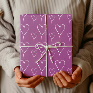 Elegant Plum Chic Framed White Heart Outline Wrapping Paper