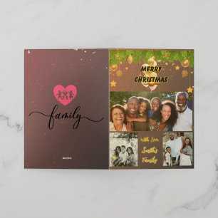 Elegant Plum coloured Photo Collage Christmas Foil Greeting Card