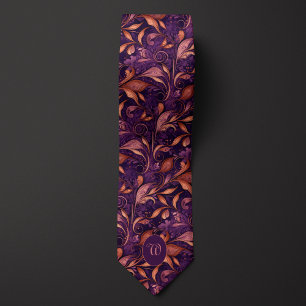Elegant Plum & Copper Botanical Tie