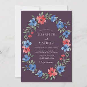 Elegant Plum Cornflower Wildflower Wedding Invitation