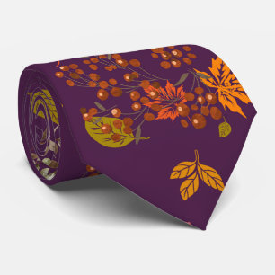 Elegant Plum Fall Floral Autumn Botanical Pattern Tie