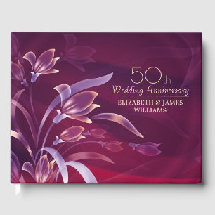 Elegant Plum Floral 50th Anniversary  Guest Book