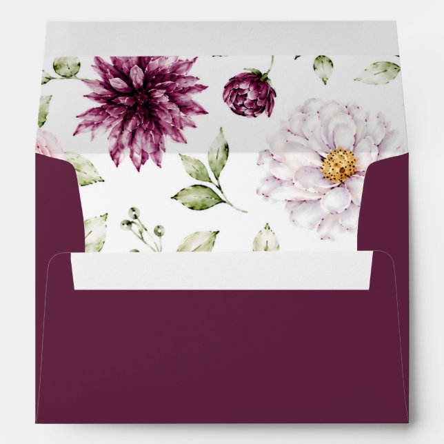 Elegant Plum Floral Fall Winter Wedding Envelope (Back (Bottom))