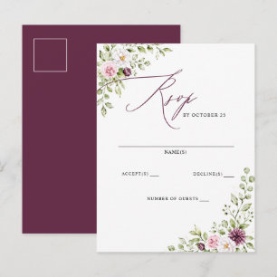 Elegant Plum Floral Fall Winter Wedding Postcard