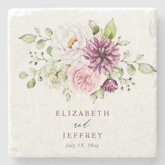 Elegant Plum Floral Fall Winter Wedding Stone Coaster