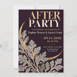 Elegant Plum Gold Botanical Wedding After Party In Invitation