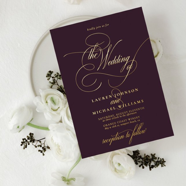 Elegant Plum Gold Modern Calligraphy Wedding Foil (Creator Uploaded)