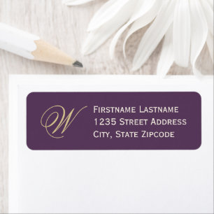 Elegant Plum Gold Script Monogram Address Return Address Label