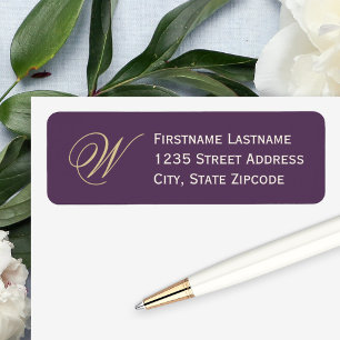 Elegant Plum Gold Script Monogram Address Return Address Label