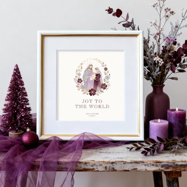 Elegant Plum Holy Nativity Family Christmas Poster (Elegant Plum Holy Nativity Family Christmas Holidays Poster. )