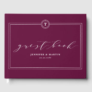 Elegant Plum Monogram Calligraphy Wedding Guest Book