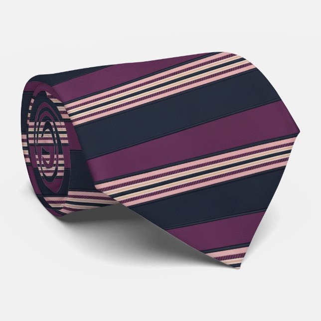 Elegant Plum & Navy Multi-Stripe  Tie (Rolled)