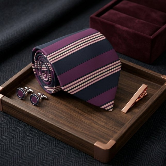 Elegant Plum & Navy Multi-Stripe  Tie (Creator Uploaded)
