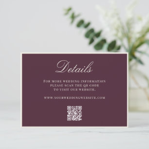 Elegant Plum Old Money QR Code Details Wedding Enclosure Card