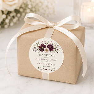 Elegant Plum Olive Botanical Wedding Favour Classic Round Sticker