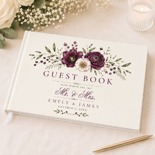 Elegant Plum Olive Botanical Wedding Guest Book