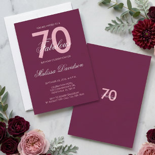 Elegant Plum Pink 70 and Fabulous Birthday Invitation